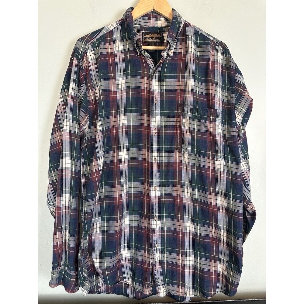 Eddie Bauer Long Sleeve Full Button Plaid Shirt Men's Size Large Tall Vintage